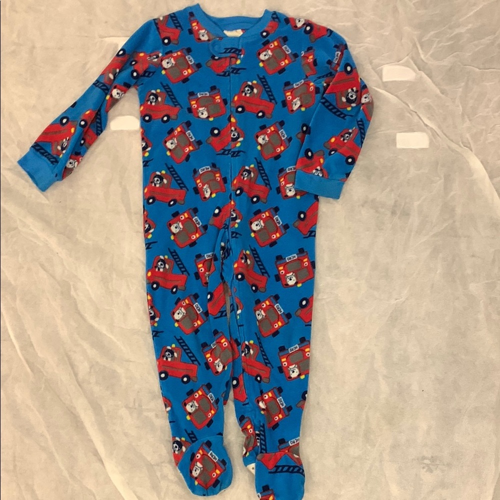 Blue and Red Fire Truck Footies with Enclosed Feet